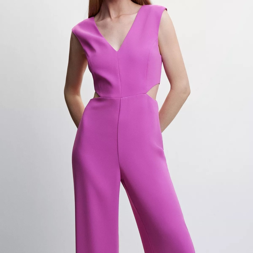 NWT MANGO Women's Cut-Out Long Jumpsuit Size Small in Purple
